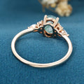 Natural Green Moss Agate Oval cut cluster Engagement Ring 