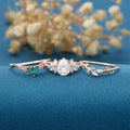 Oval cut Moissanite Matching Diamonds | Lab Grown Emerald |  Natural Pink Sapphires  Rose Gold Wedding Bridal Set