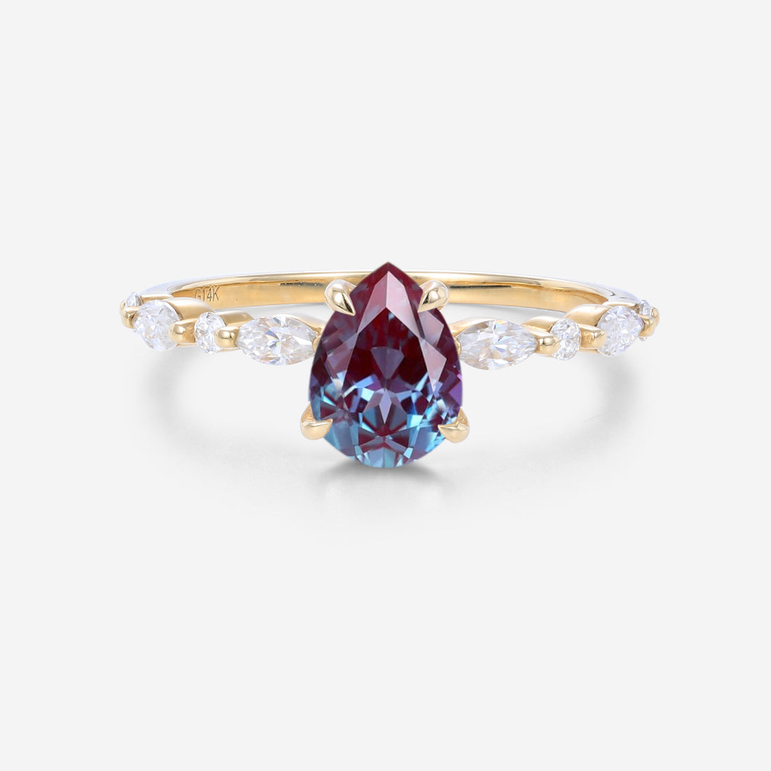 Pear cut Lab Alexandrite | Diamond Engagement ring