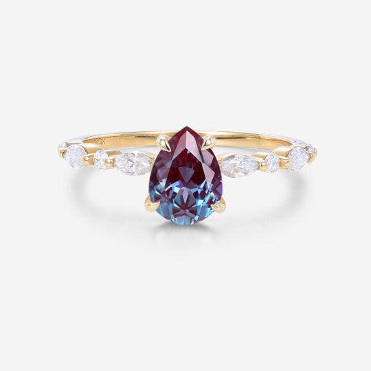 Pear cut Lab Alexandrite | Diamond Engagement ring