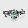 Nature Inspired Oval cut Moss Agate Leaf Gold Engagement Ring