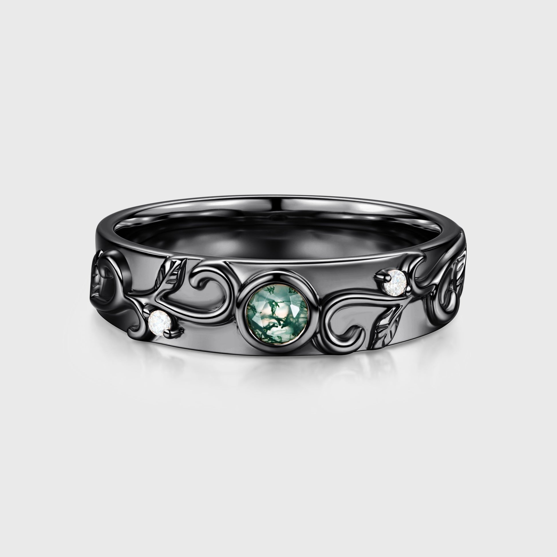 Luxury Men's Moss Agate Engagement Band - Solid gold men ring