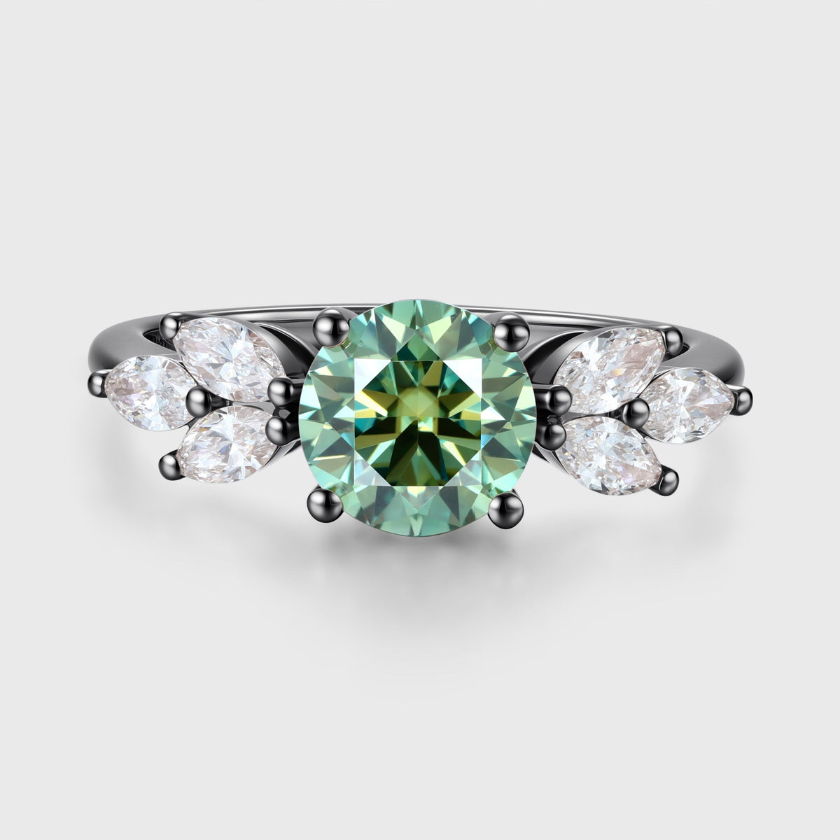 6mm Round Green Moissanite Cluster Engagement ring