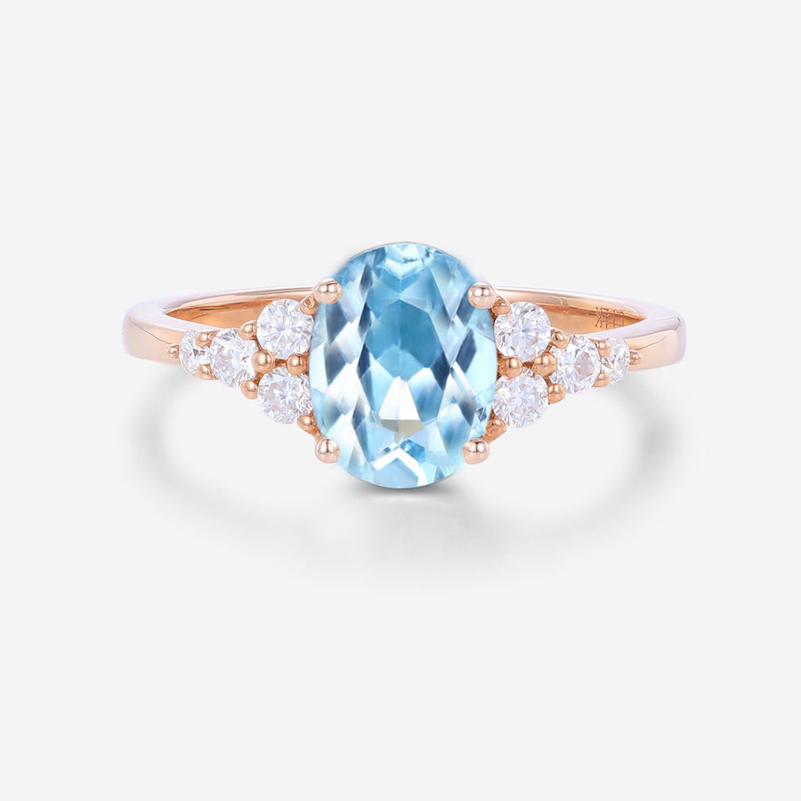 1.0Carat Oval cut Moonstone Cluster Engagement Ring