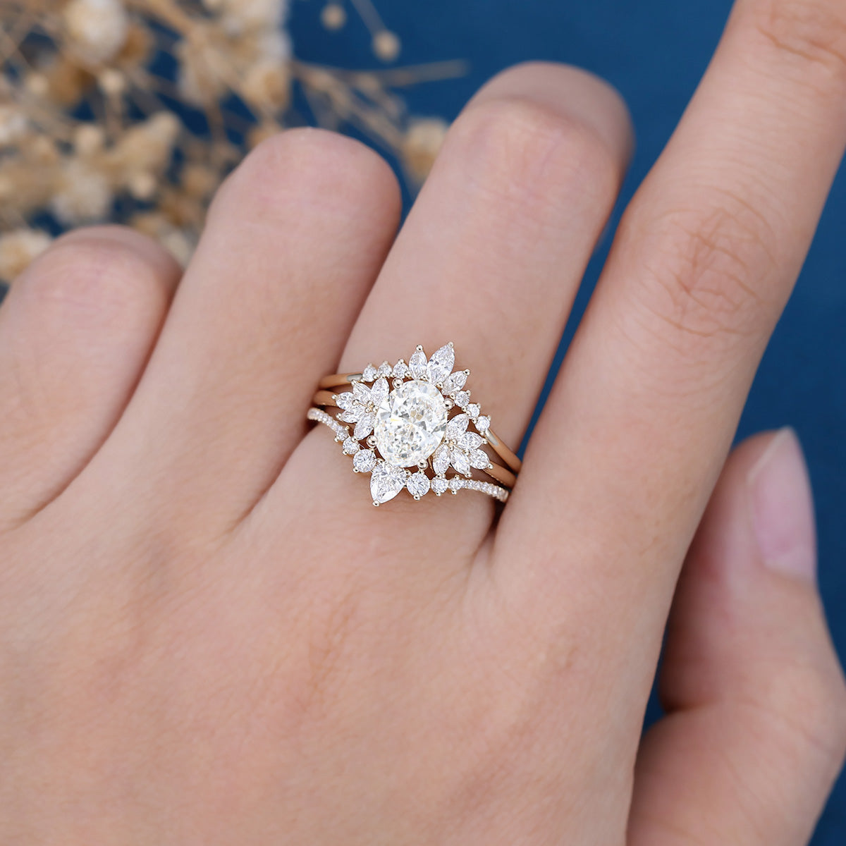 Oval cut 1.5Carat Lab grown Diamond Wedding bridal set