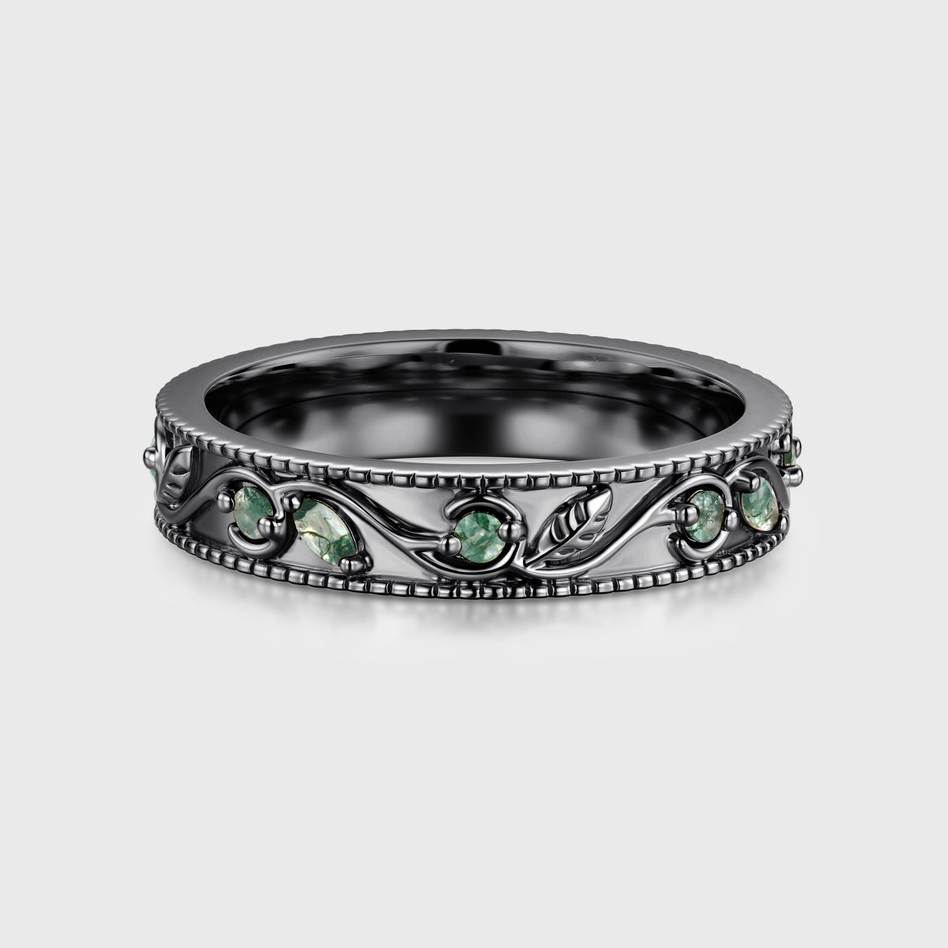 Luxury Men's Moss Agate Engagement Band - Solid gold men ring