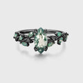 Nature Inspired Marquise cut Moss Agate Solid Gold Engagement Ring