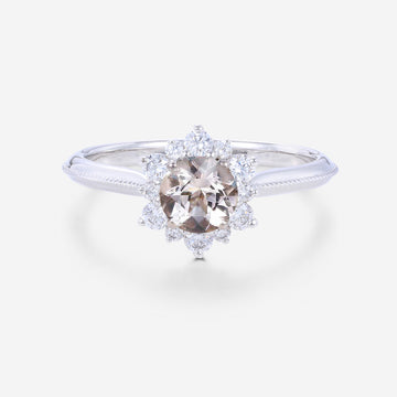 5mm Round cut Morganite Flower Halo Engagement ring