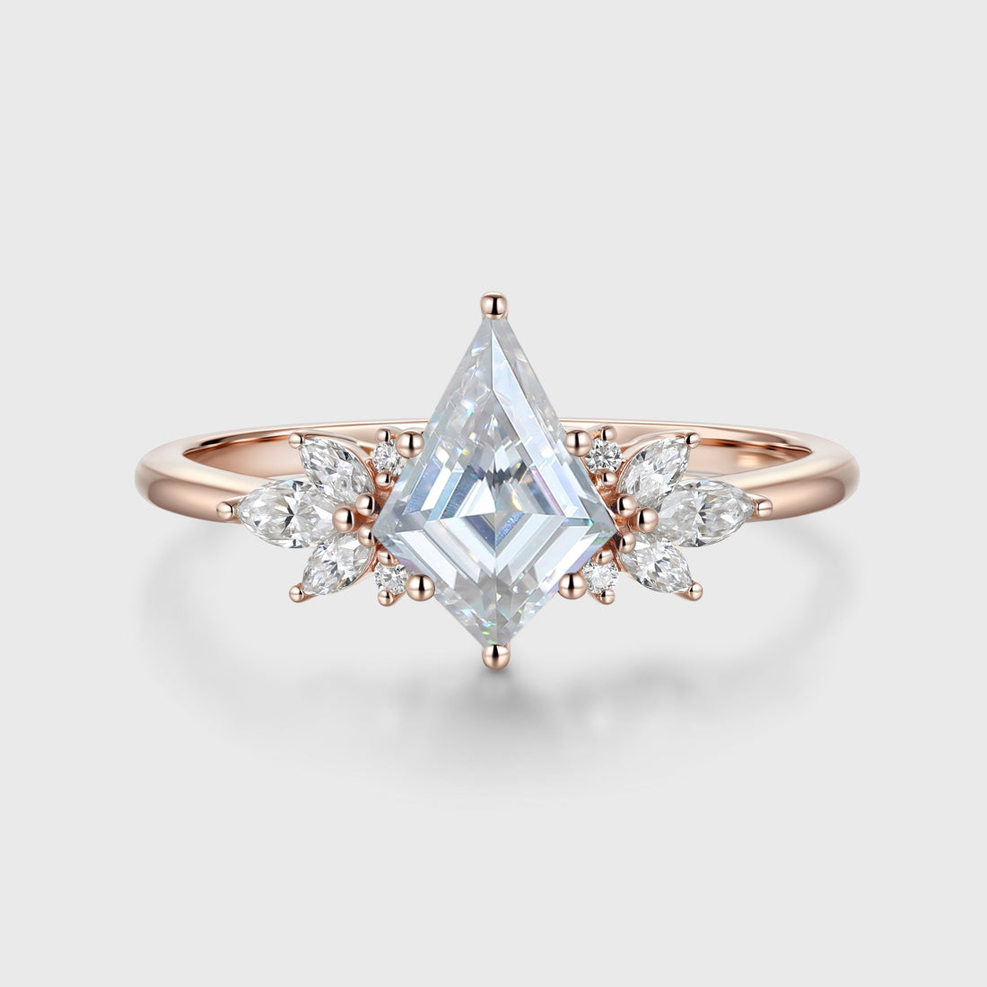 Kite cut Moissanite Cluster Engagement Ring