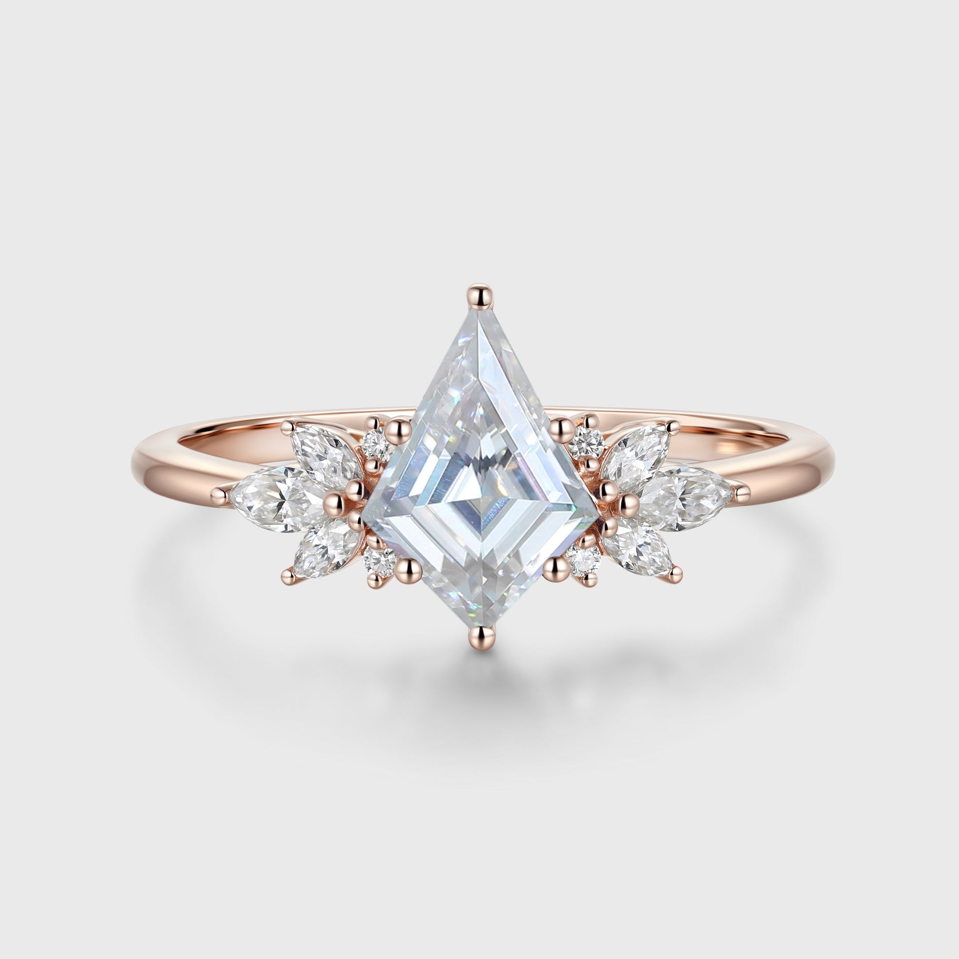 Kite cut Moissanite Cluster Engagement Ring