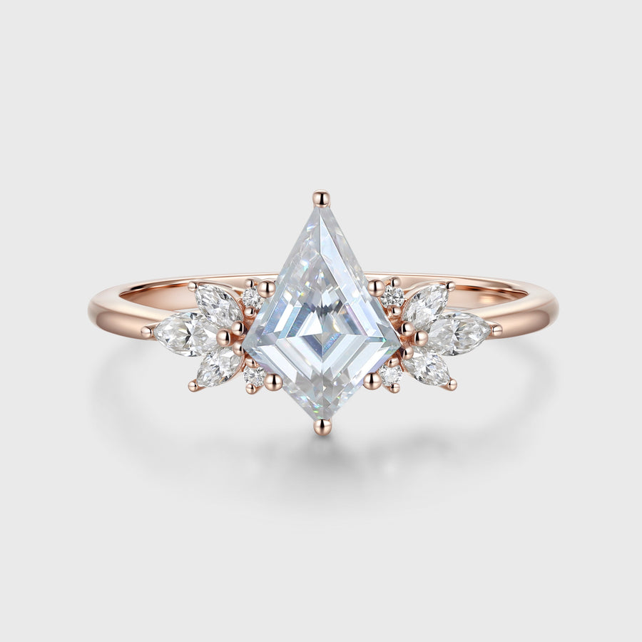 Kite cut Moissanite Cluster Engagement Ring