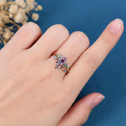 Pear cut Alexandrite Cluster Engagement Ring Set