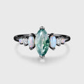 Marquise Cut Natural Moss Agate  Cluster Engagement ring