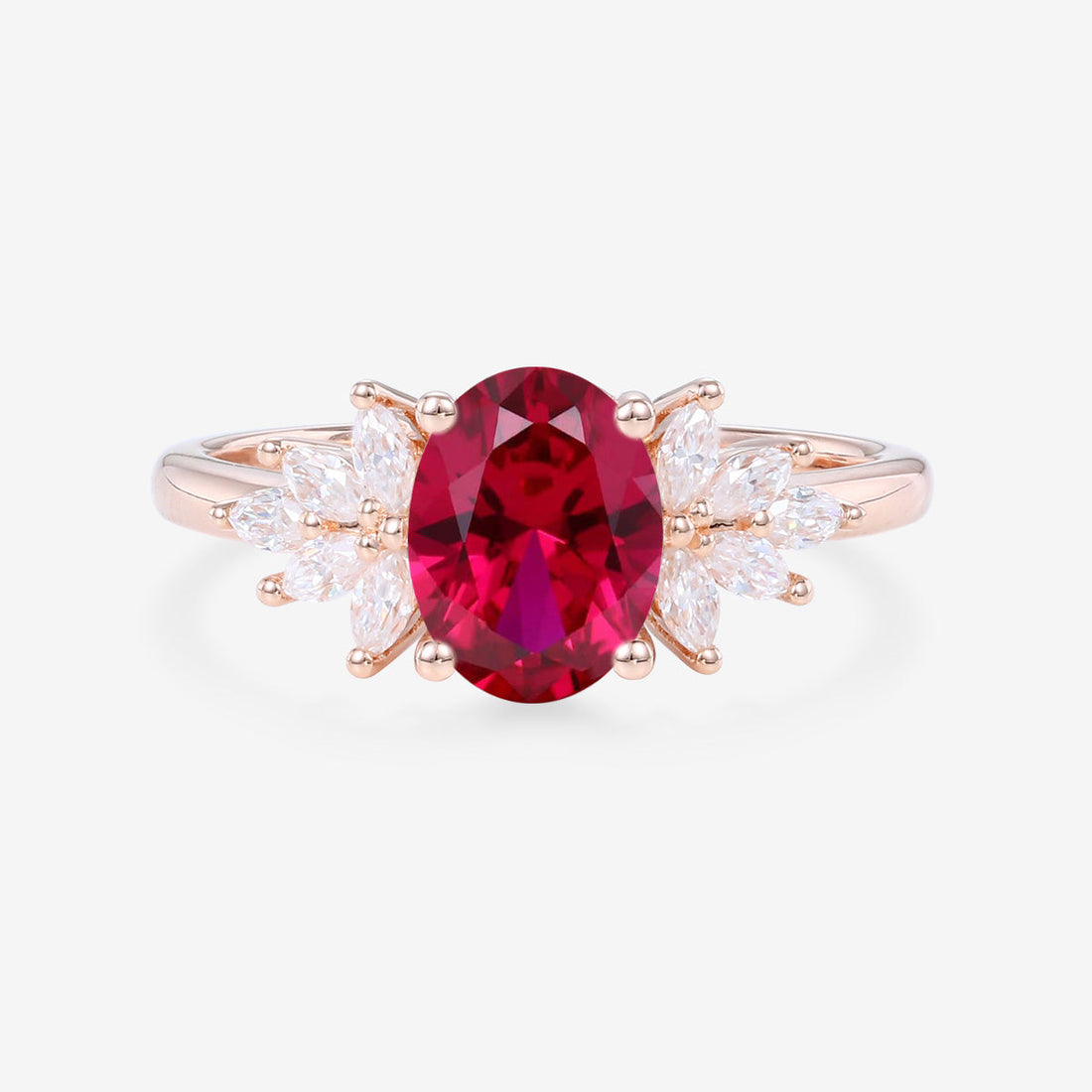 1.5Carat Oval cut Lab Ruby Cluster Engagement Ring