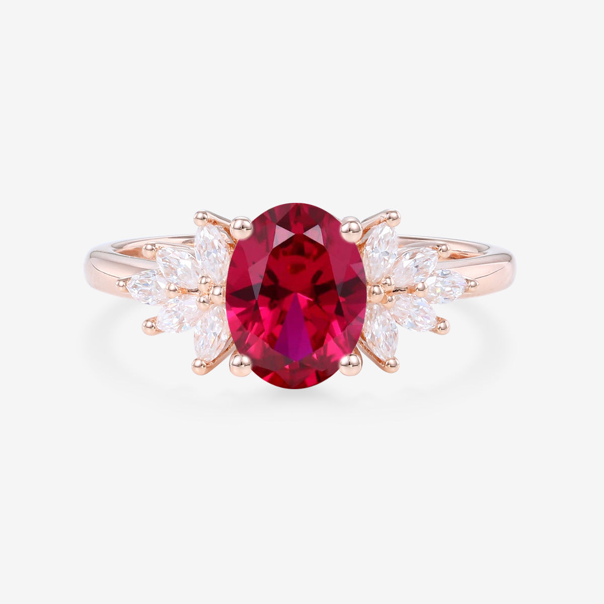 1.5Carat Oval cut Lab Ruby Cluster Engagement Ring