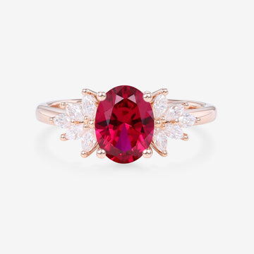 1.5Carat Oval cut Lab Ruby Cluster Engagement Ring