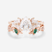 Pear cut Moissanite Matching Diamonds | Lab Grown Emerald Rose Gold Wedding Bridal Set