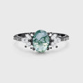 Oval Cut Natural Green Moss Agate Stone Cluster Engagement Rings