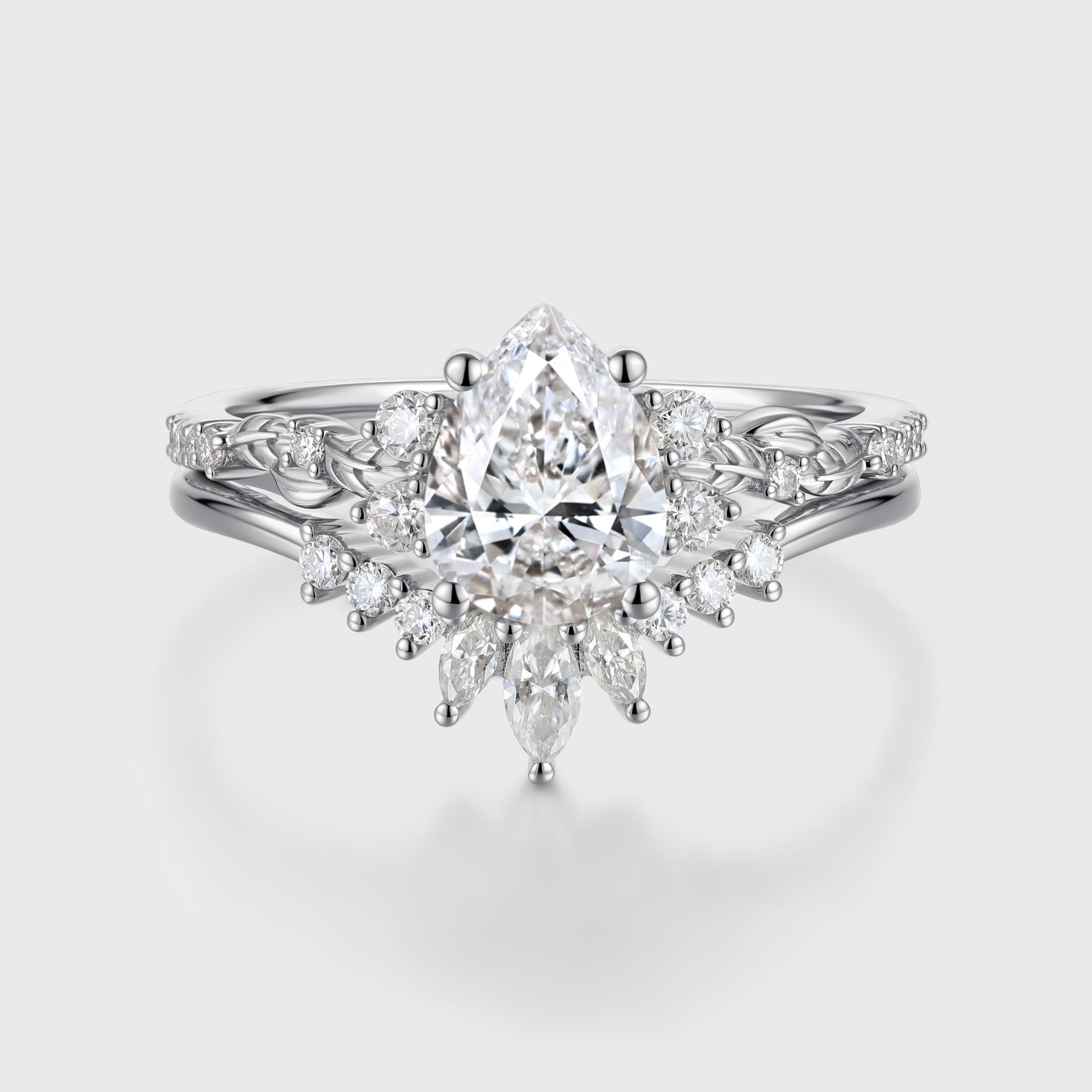 1.0CT~5.0CT Kite cut Lab grown Diamond Luxury Pave Leaf Engagement Ring set