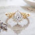 1.0CT~5.0ct  Pear cut Lab grown Diamond Twisted Shank Leaf Engagement Ring