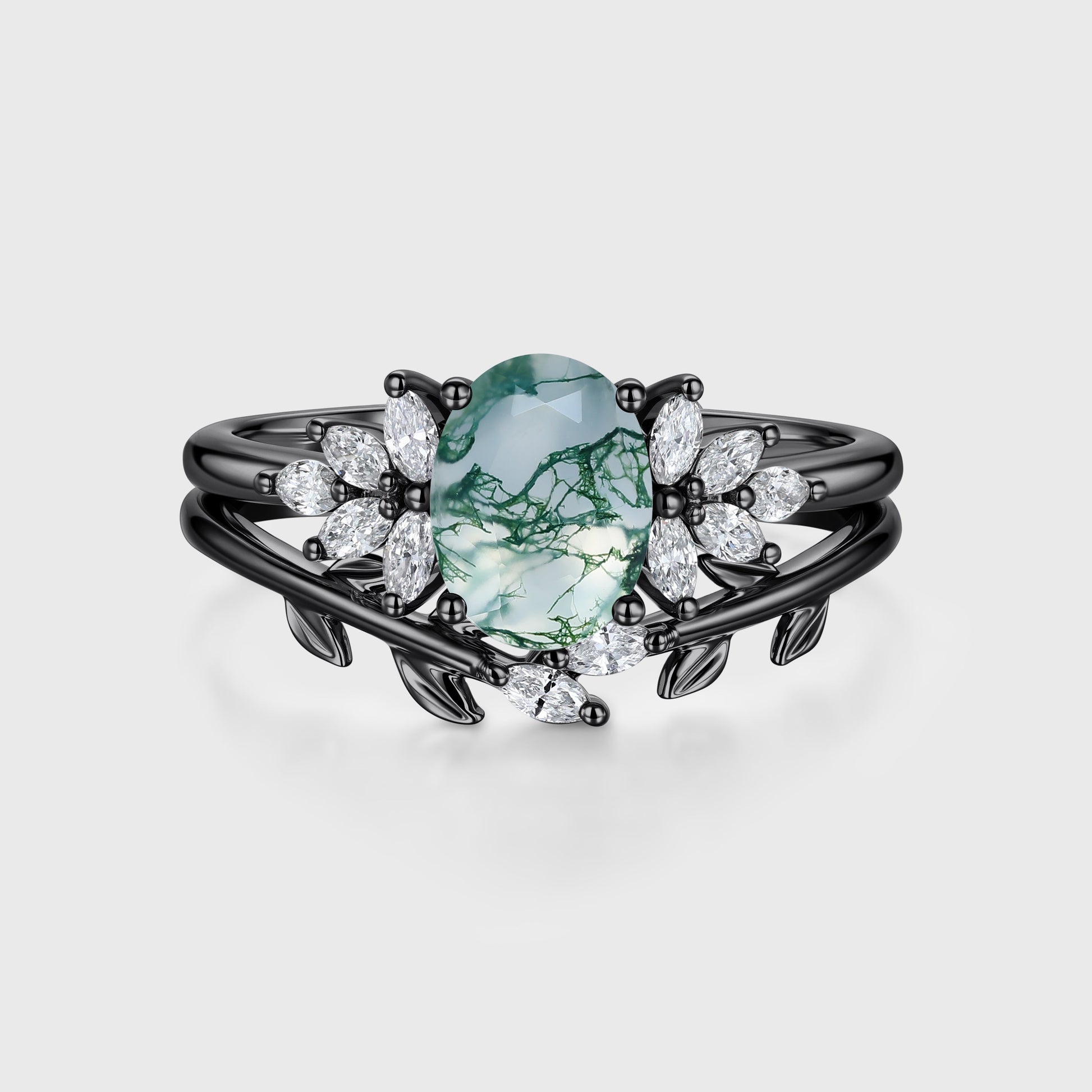 Natural Green Moss Agate Oval Cluster WeddingBridal Sets