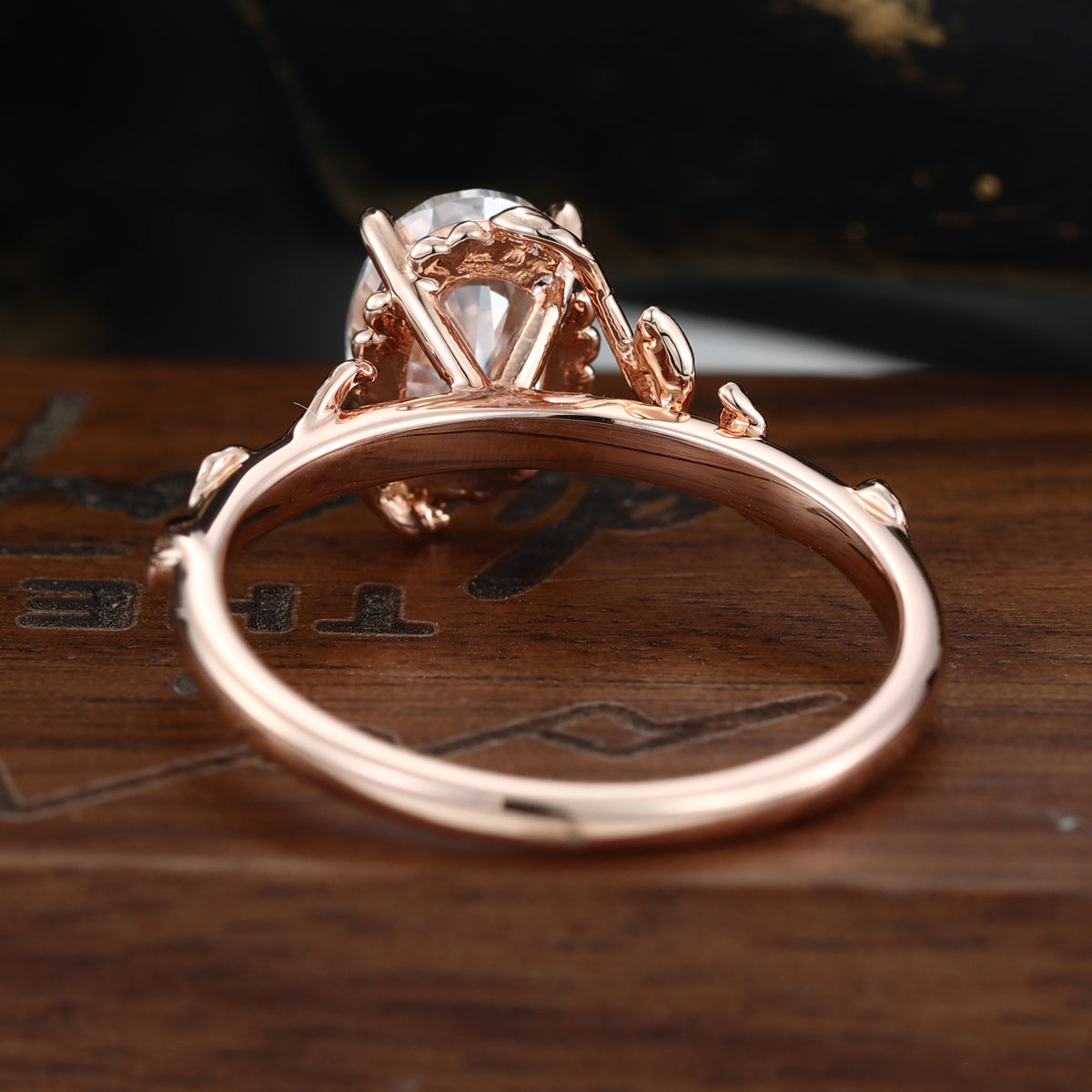 Nature Inspired Oval cut Moissanite Leaf Gold Engagement Ring