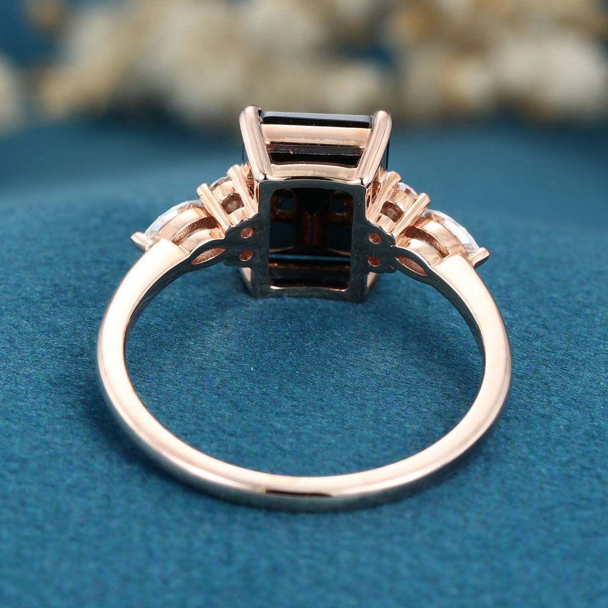 Emerald cut Black Onyx Solid Gold Engagement Ring