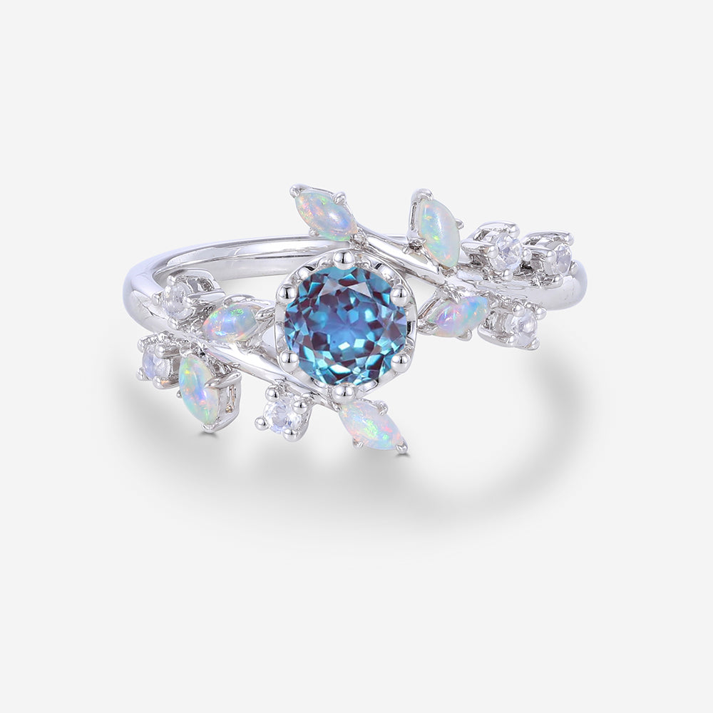 Round cut Lab Alexandrite match Opal | Moonstone Engagement Ring