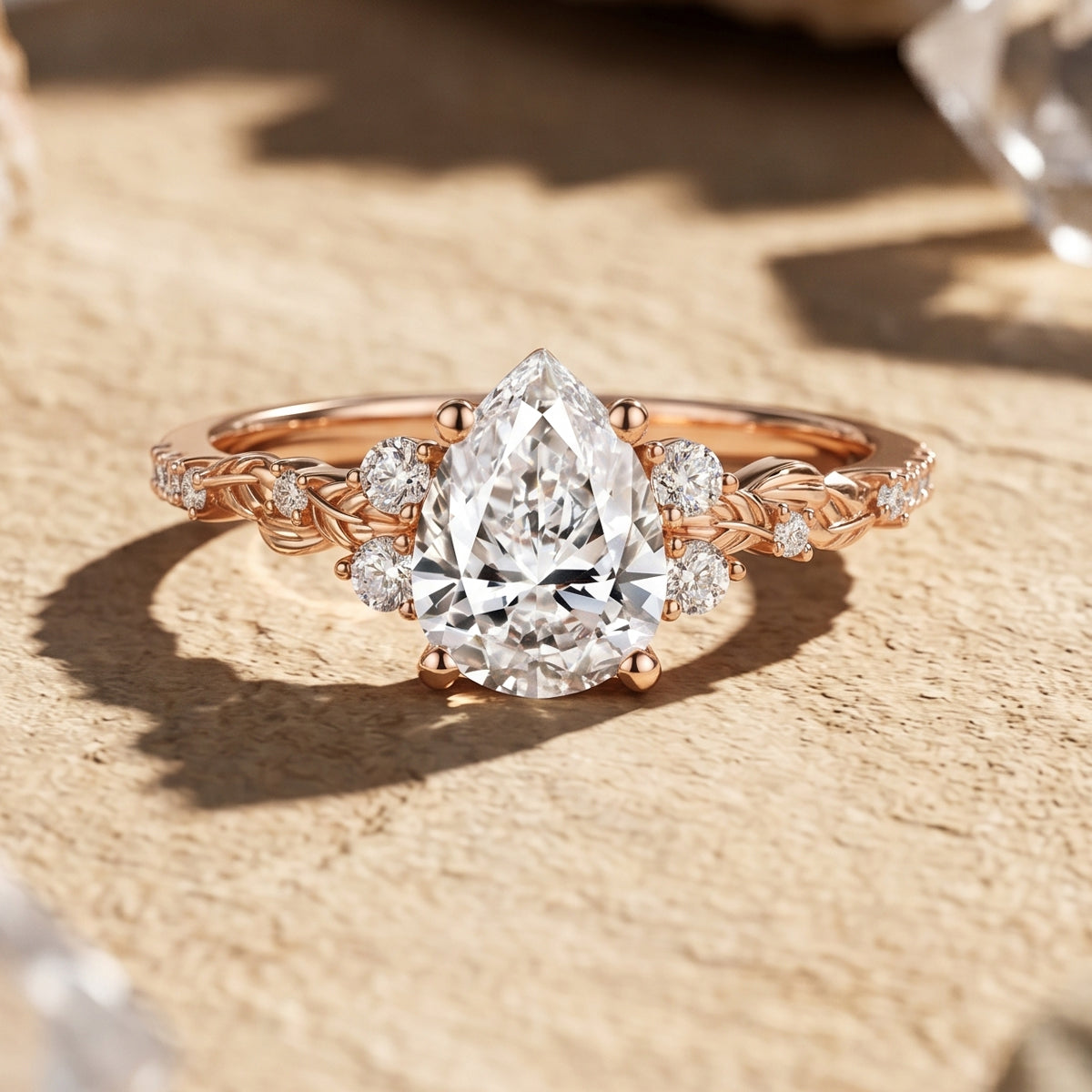 1.0CT~5.0CT Pear cut Lab grown Diamond Luxury Pave Leaf Engagement Ring