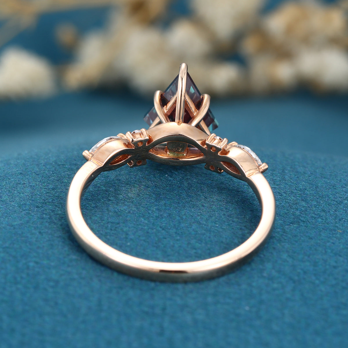 Kite cut Lab Alexandrite Solid Gold Engagement Ring