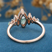 Natural Moss Agate Marqu Cut Cluster Engagement rings 