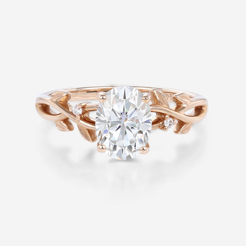 Nature Inspired Oval cut Moissanite Leaf Gold Engagement Ring