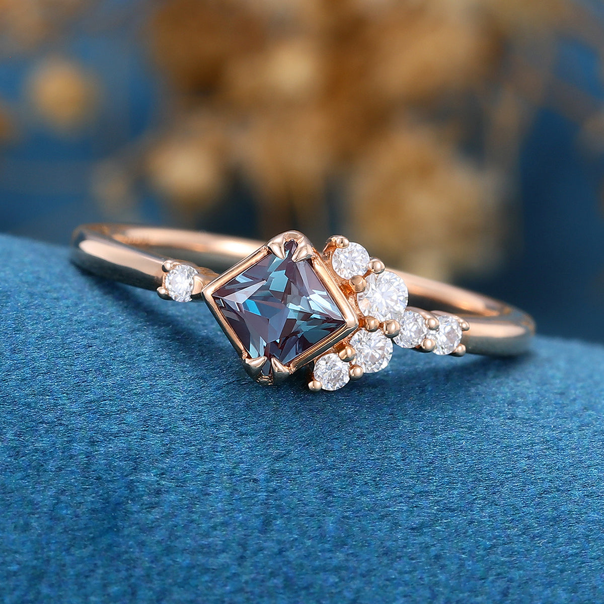 Princess cut Alexandrite | Diamond Engagement ring 