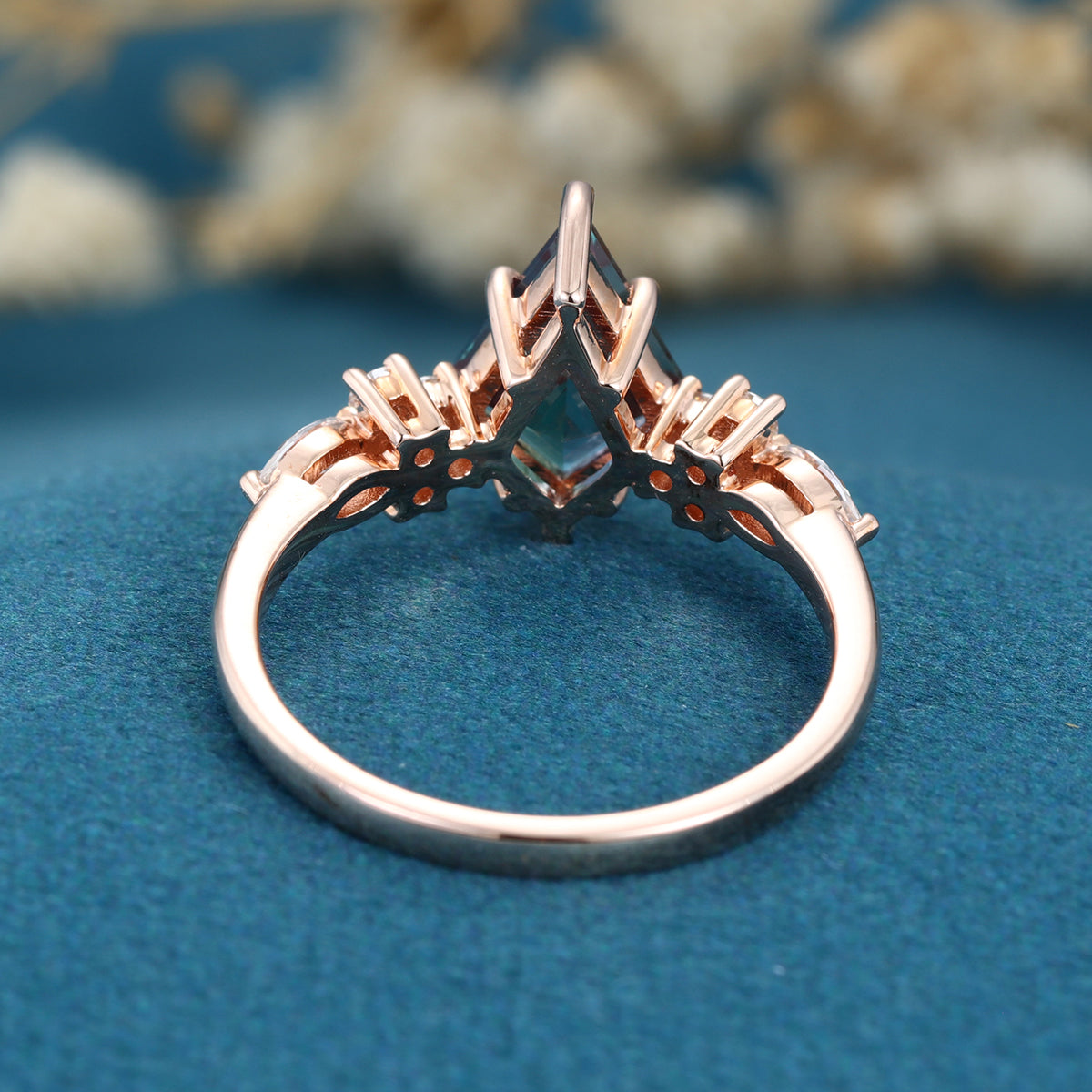 Kite cut Lab Alexandrite Solid Gold Engagement Ring