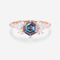 Hexagon cut Alexandrite | Diamond Engagement ring