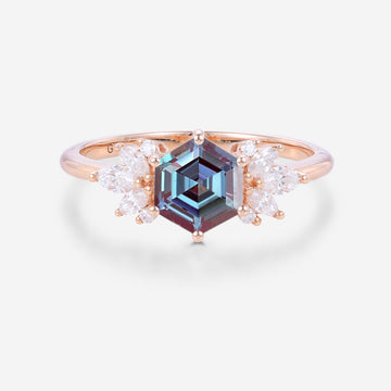 Hexagon cut Alexandrite | Diamond Engagement ring