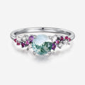 Round cut Moss Agate Leaf Gold Engagement Ring