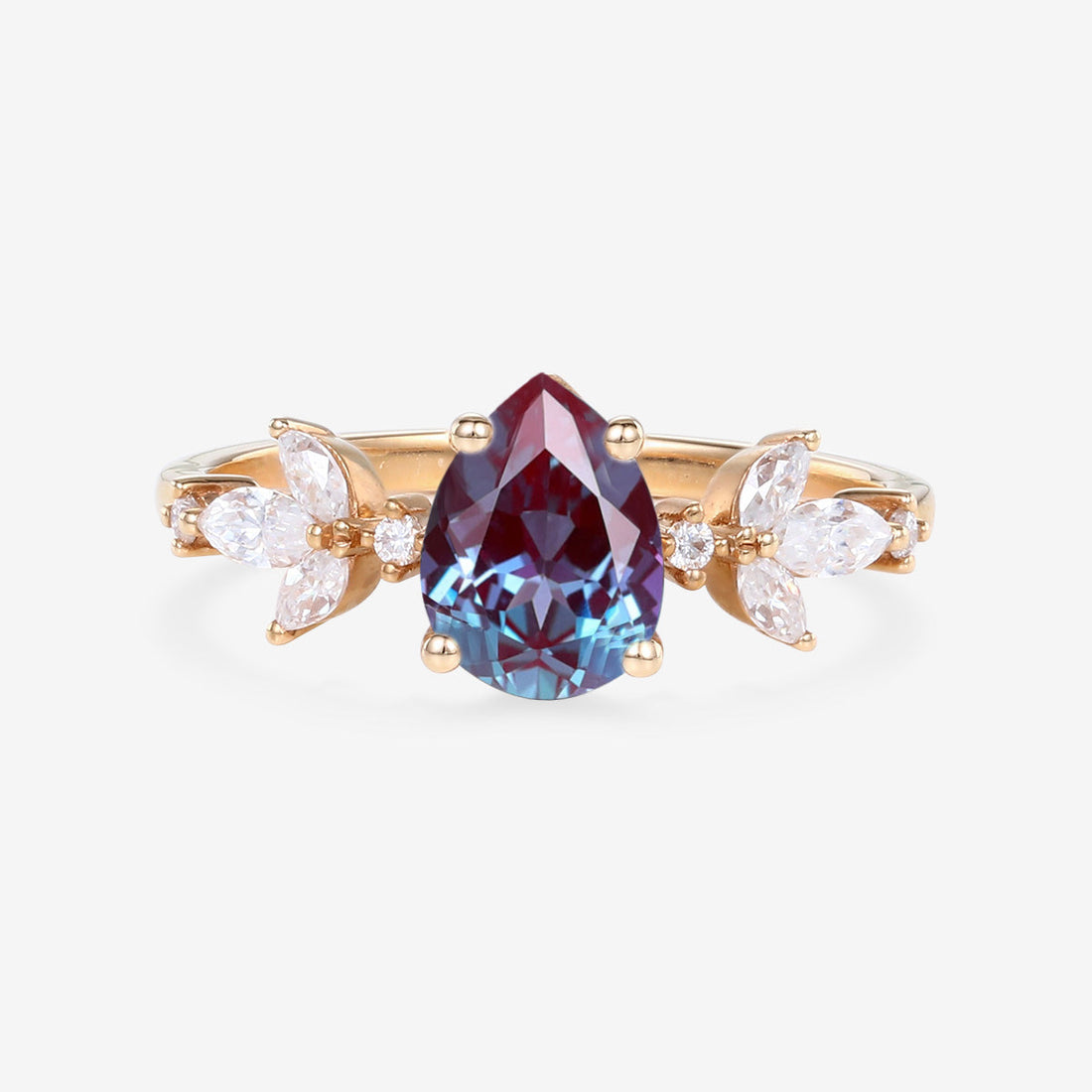 Pear cut Lab Alexandrite | Diamond Engagement ring