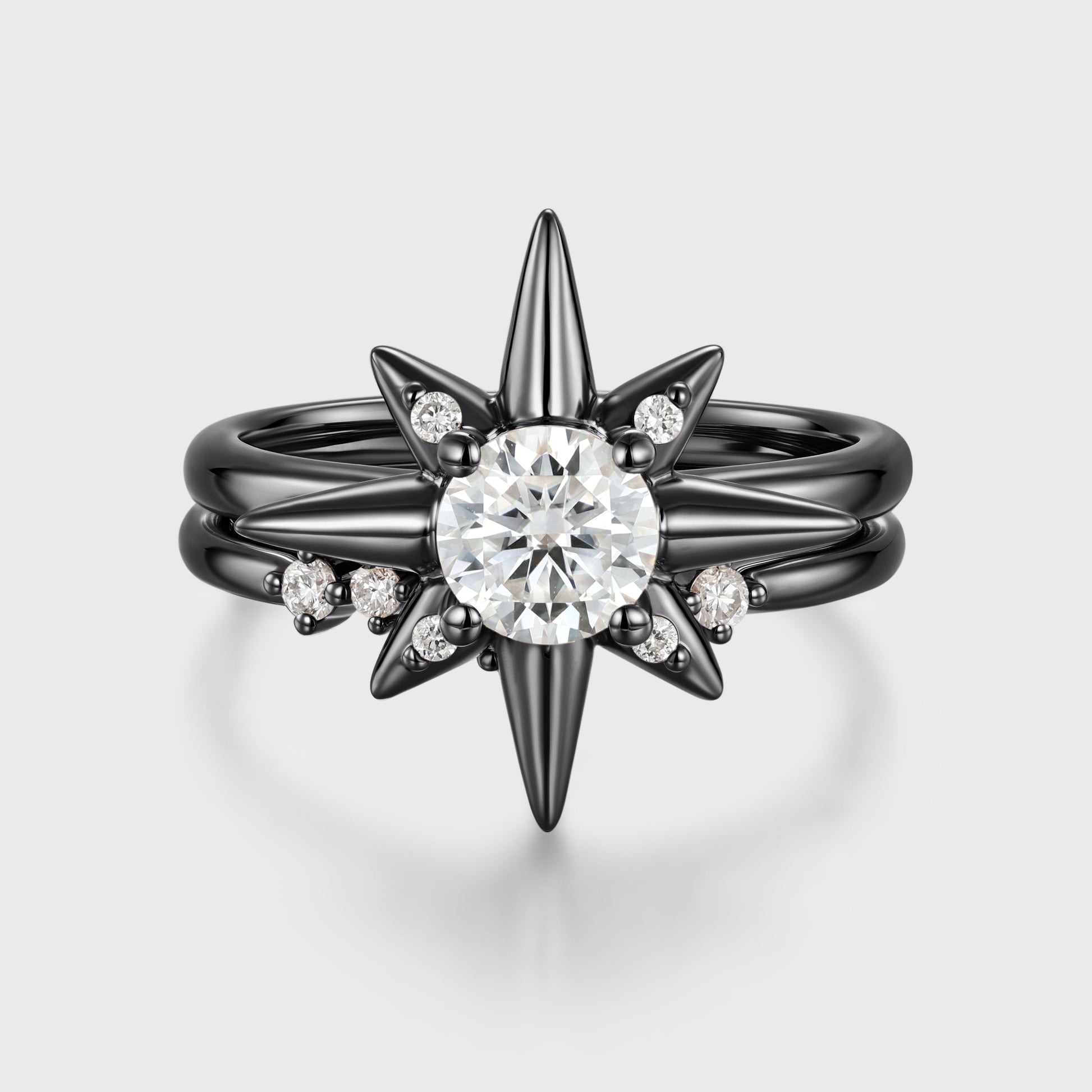 Round Cut Moissanite North star Engagement Ring set