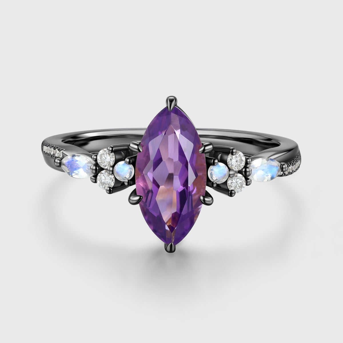 Inspired  Marquise cut Amethyst Matching Diamond | Moonstone Solid Gold Engagement Ring