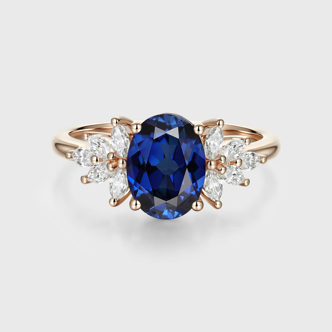 Oval cut Lab Sapphire Cluster Engagement Ring