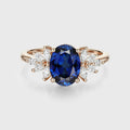 Oval cut Lab Sapphire Cluster Engagement Ring