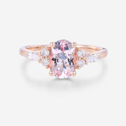 Oval cut Morganite Cluster Engagement ring