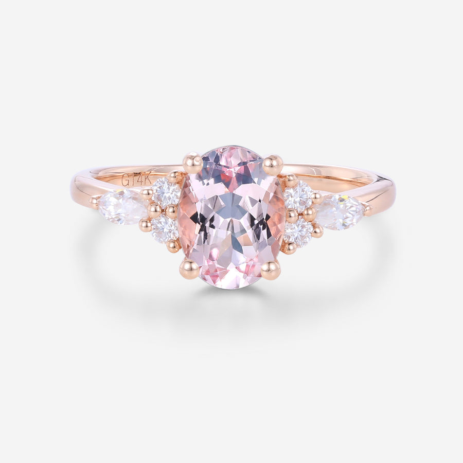Oval cut Morganite Cluster Engagement ring