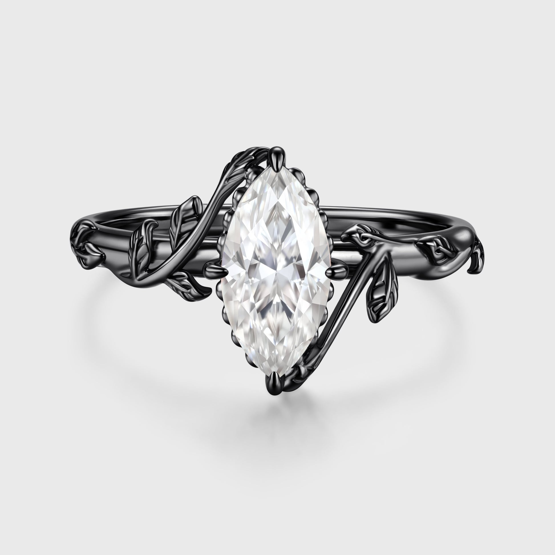 Nature Inspired Marquise cut Moissanite Leaf Gold Engagement Ring