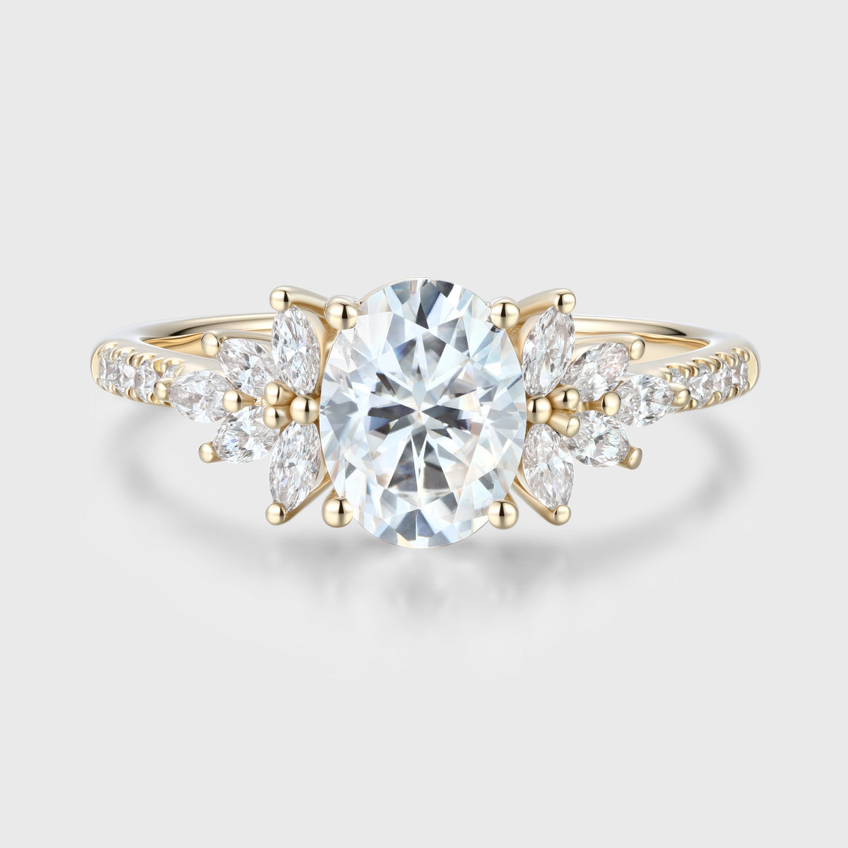 Oval cut Moissanite Cluster | Half Eternity Engagement ring