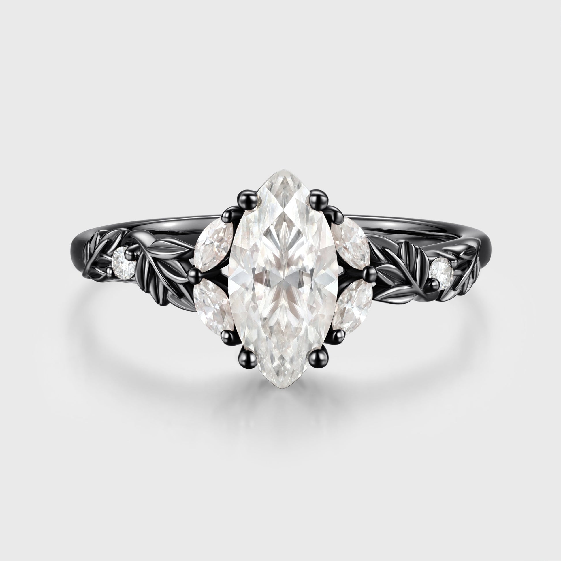 Nature Inspired Marquise cut Moissanite Leaf Gold Engagement Ring
