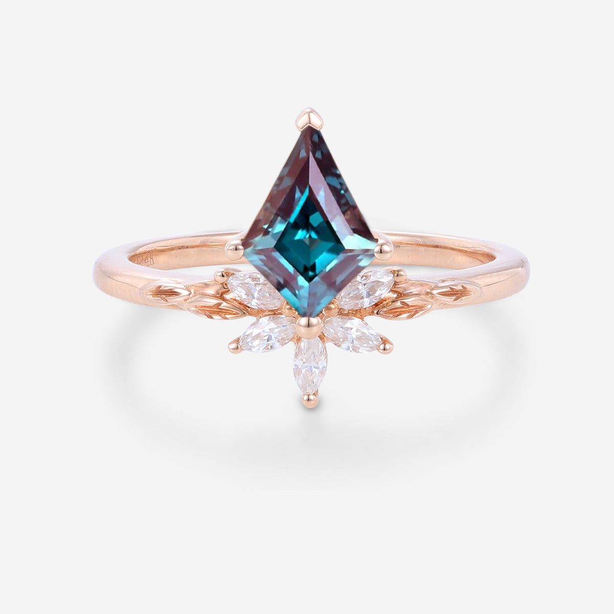 Kite Cut Lab Alexandrite | Diamond  Engagement Ring