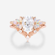 Oval Cut Moissanite+Opal Rose Gold Wedding Bridal set