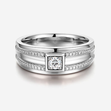 Round Cut Moissanite Statement Ring • Mens Wedding Band